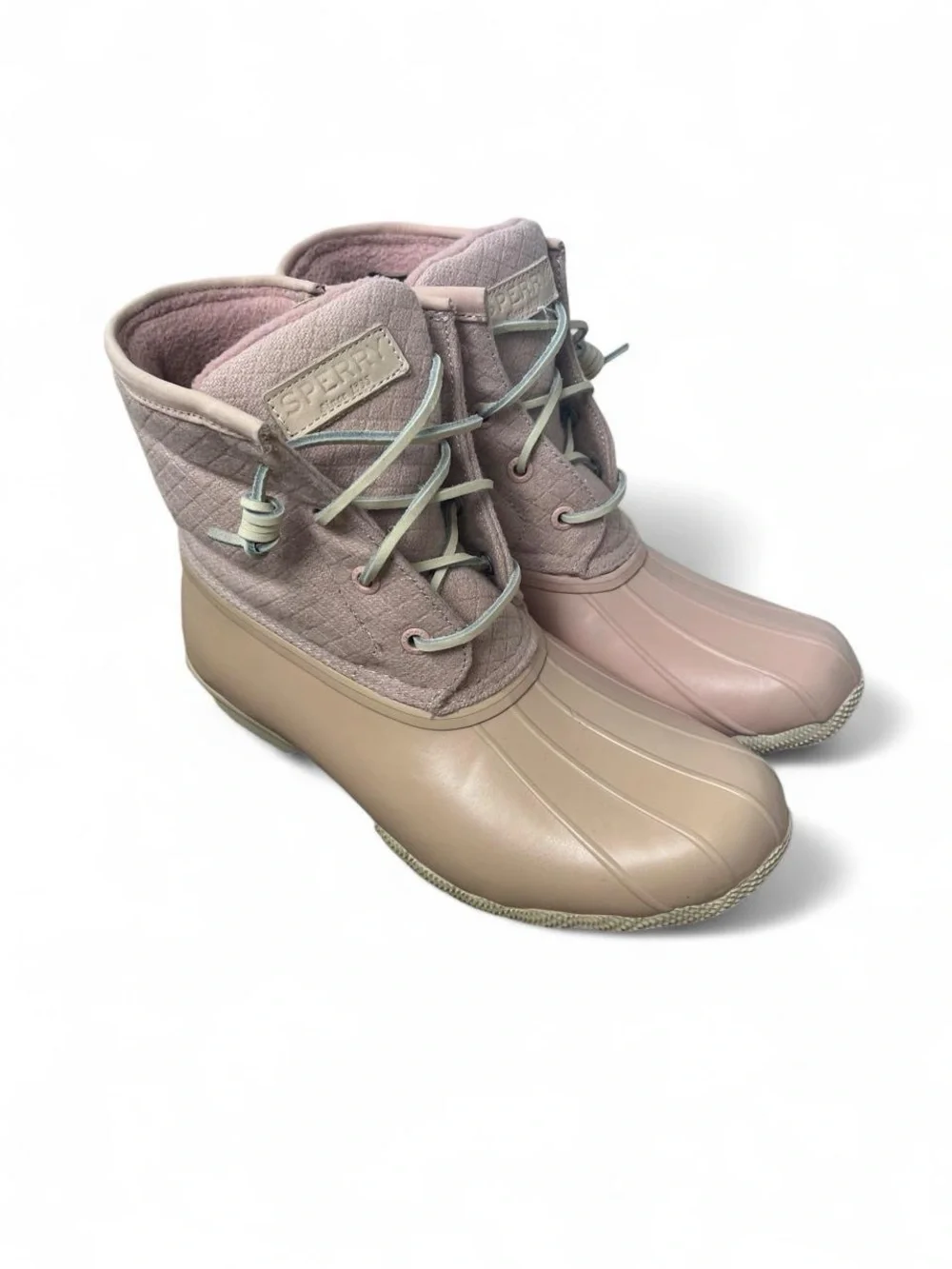 Sperry Fall Winter Waterproof Pink & Tan Rain Boots Women’s 6 Duckboots